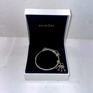 Pandora Moments Snake Chain Bracelet & Butterfly Safety Chain & Keys of Lo Charm